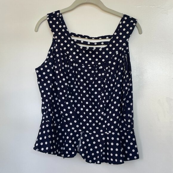 Bettie Page by Tatyana  Retro Style Polka Dot Peplum Top in Navy,‎ XXL - Picture 1 of 6